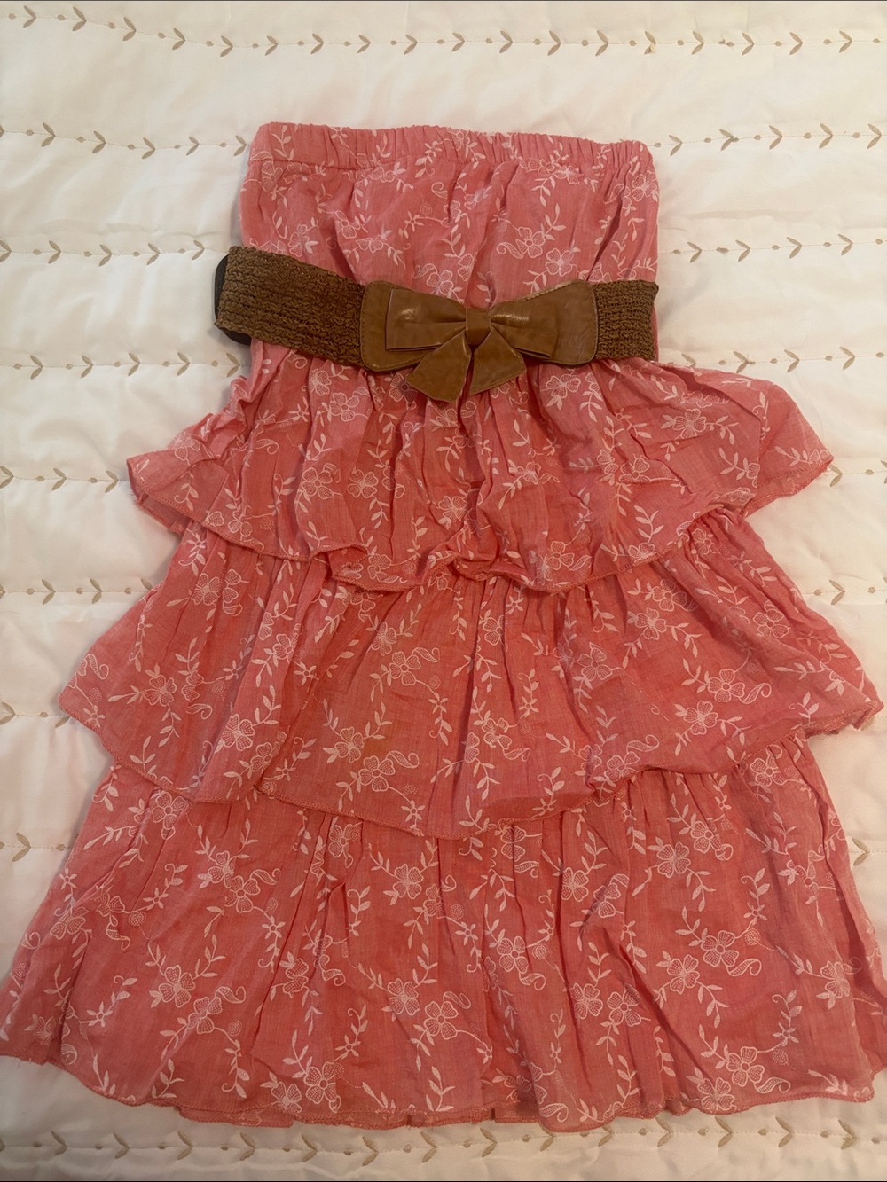 Strapless Floral Ruffled Dress w/ Snap Belt